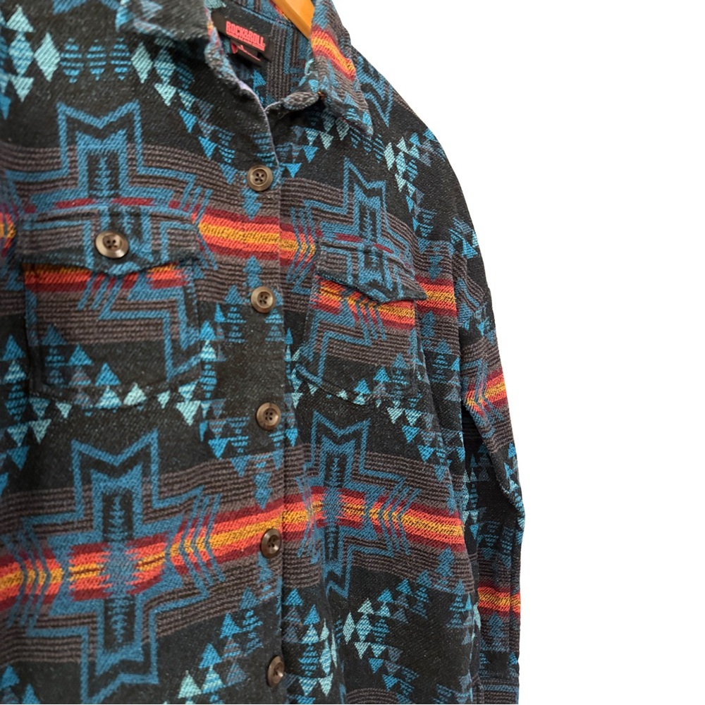 Rock & Roll Denim Western Aztec Button-Up Shirt Jacket, Size L Shacket Cowgirl - Picture 8 of 10